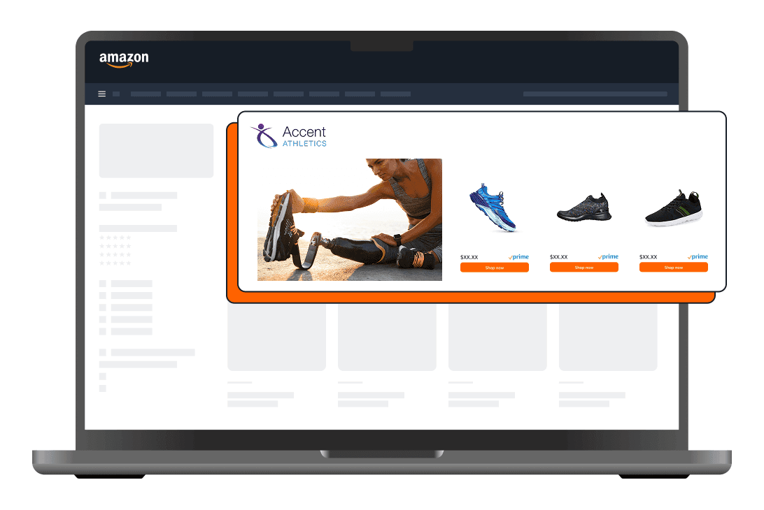 Sponsored Brands example - Accent Athletics logo and running shoe lineup in a branded Amazon search banner